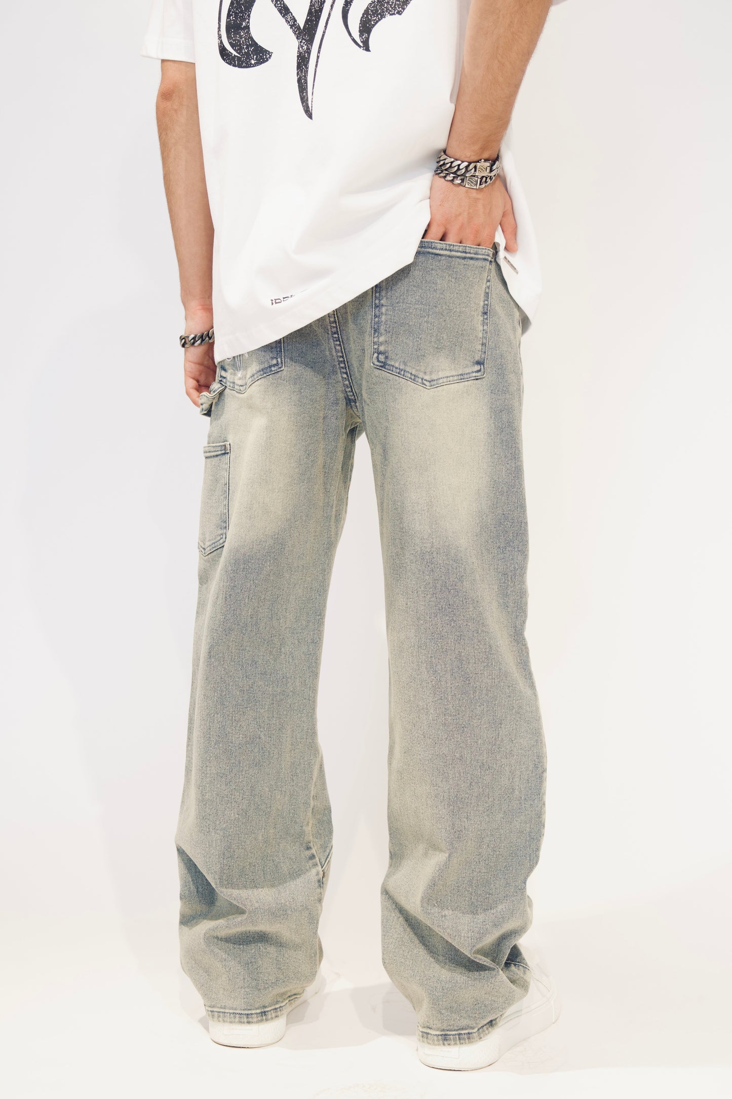 CUT OUT WASHED BLUE DENIM IDOL STUDIOS