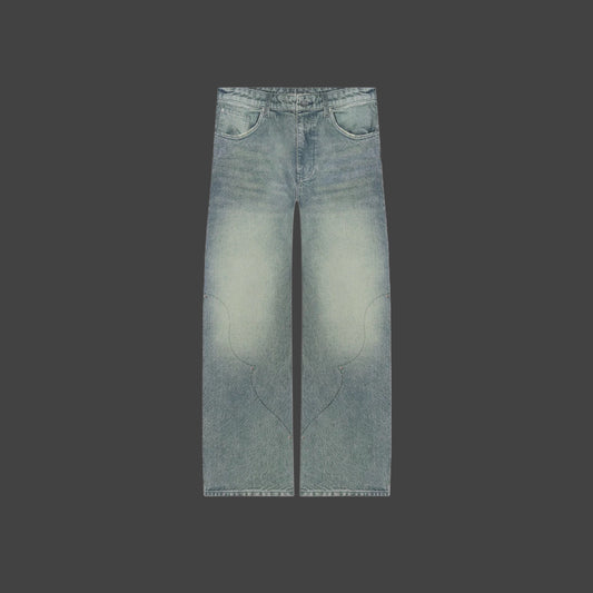 CUT OUT WASHED BLUE DENIM