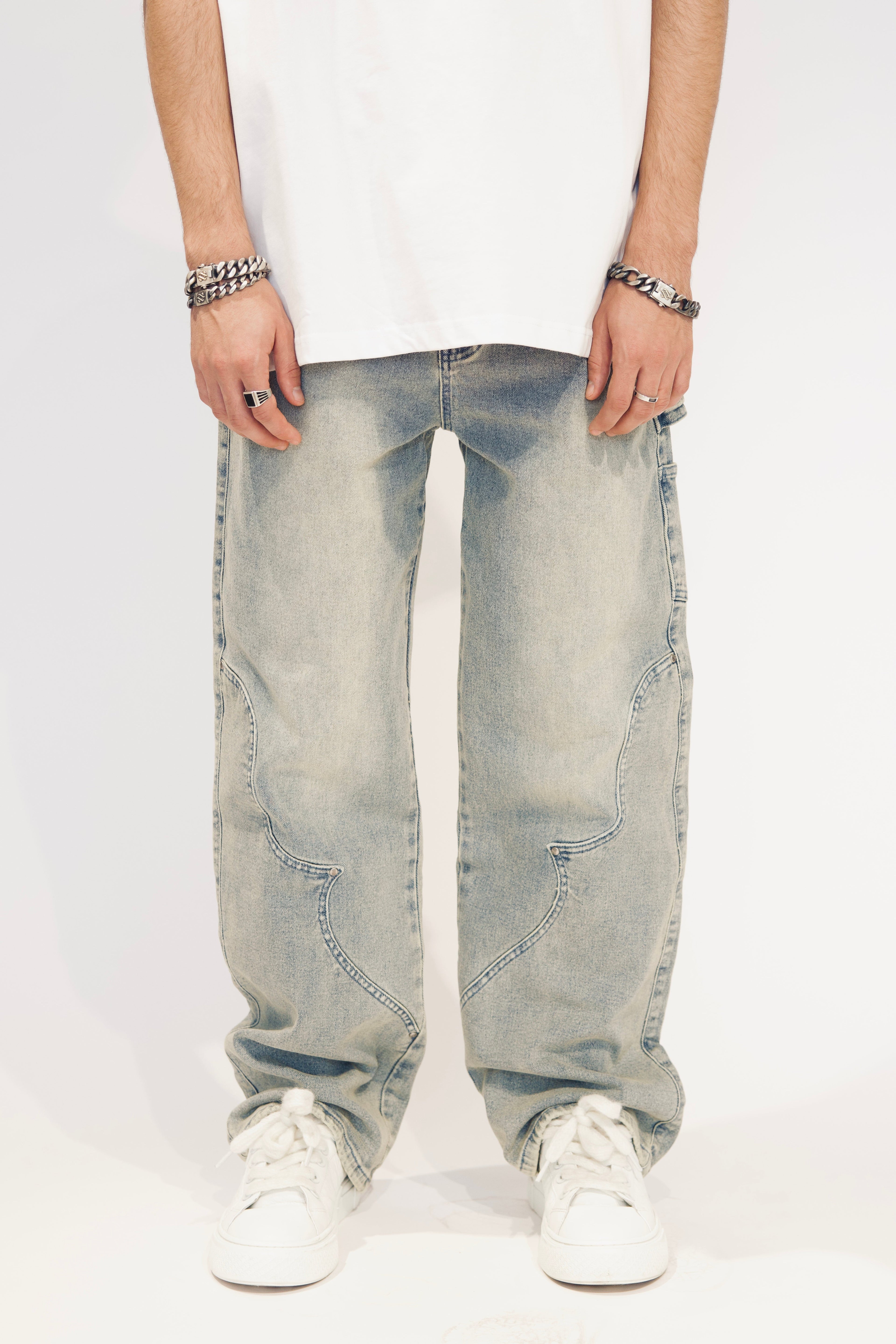 CUT OUT WASHED BLUE DENIM IDOL STUDIOS