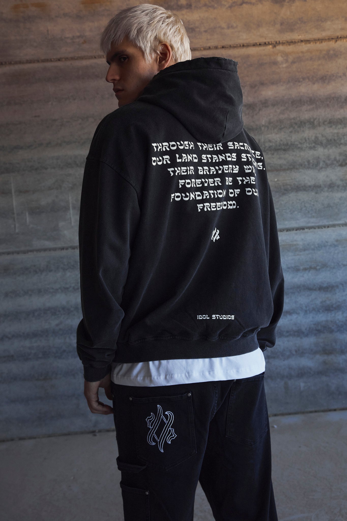 Eternal Knight - black washed hoodie Idolstudios