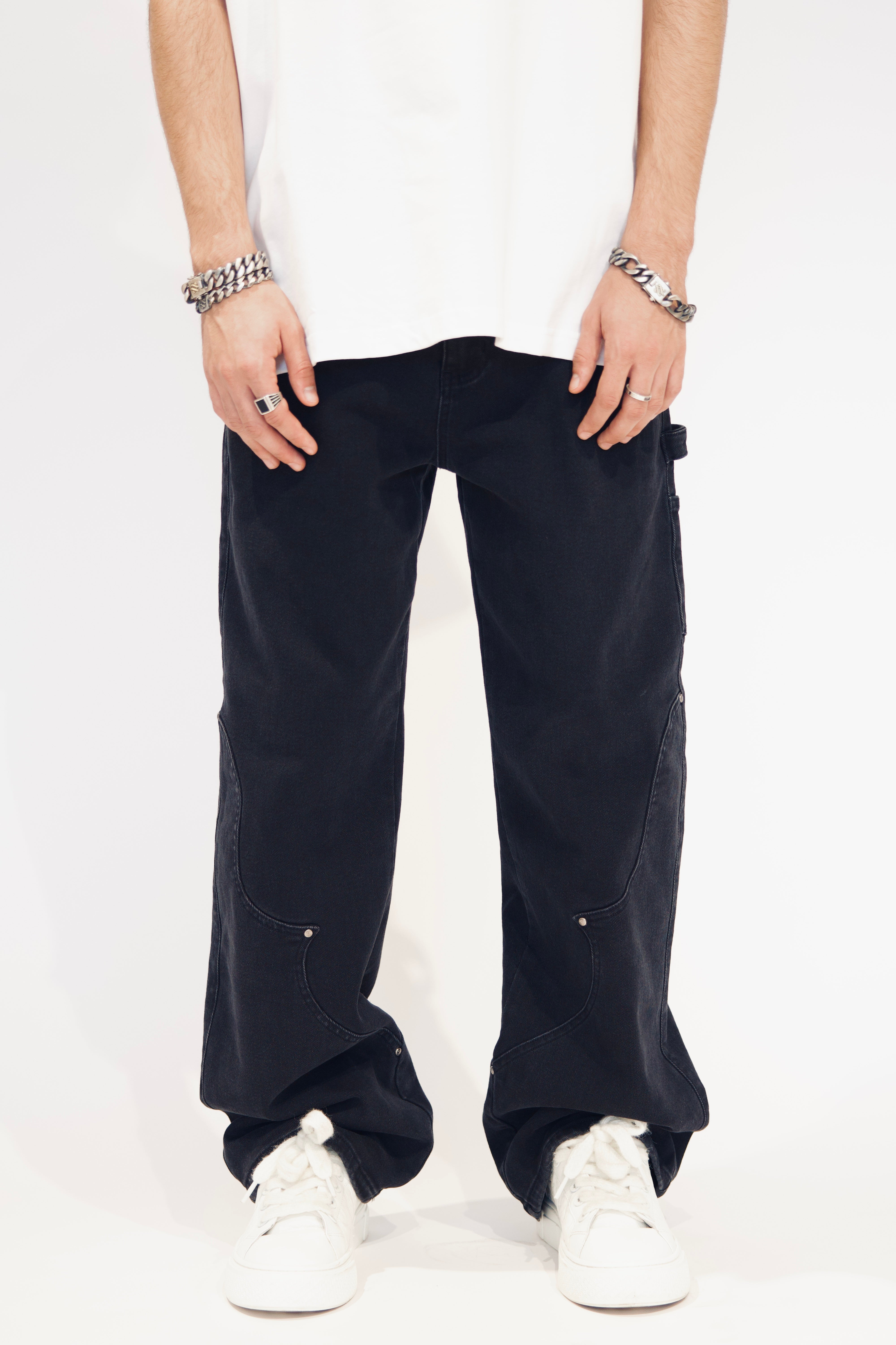 CUT OUT WASHED BLACK DENIM – IDOL STUDIOS
