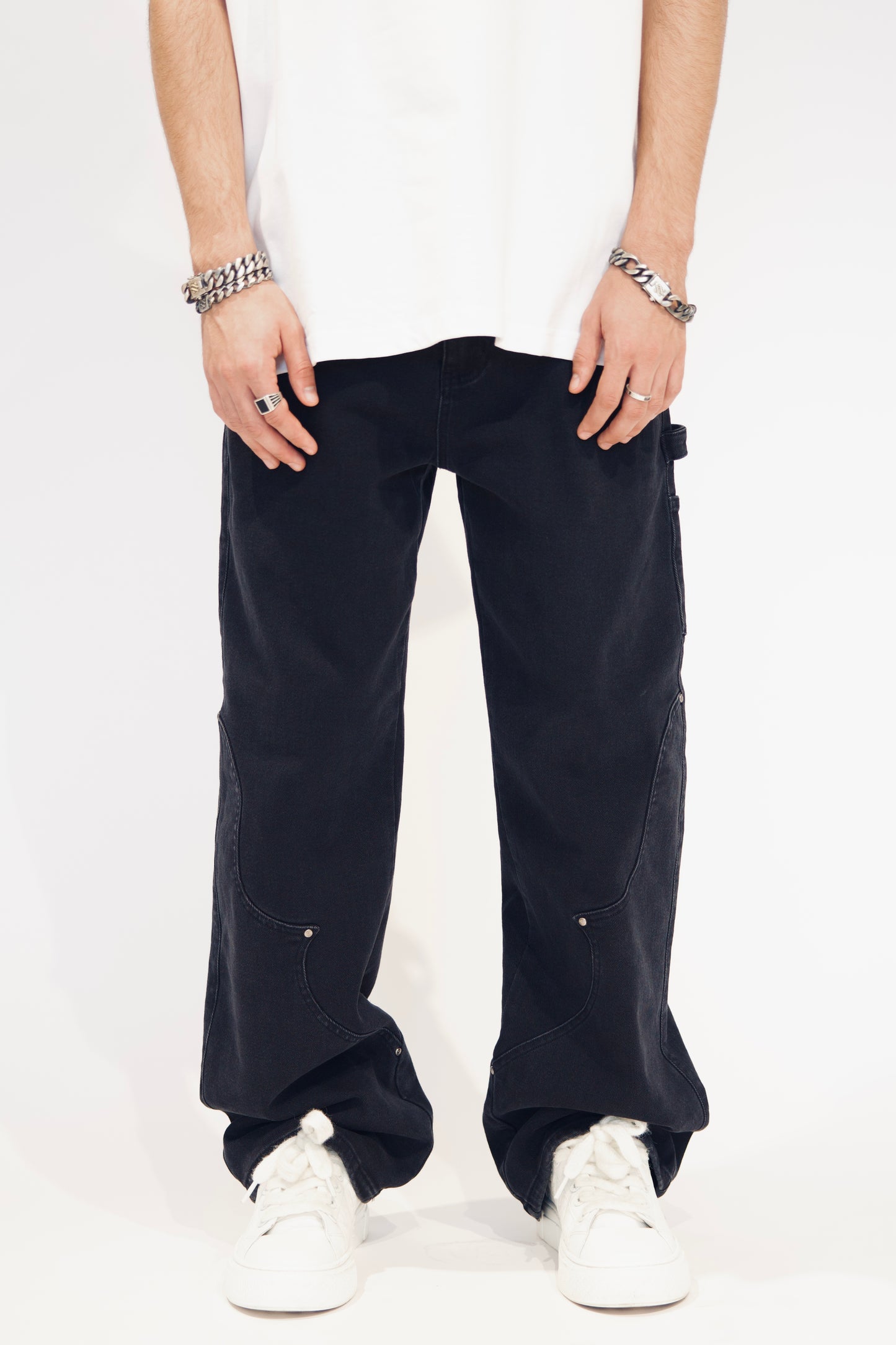 CUT OUT WASHED BLACK DENIM