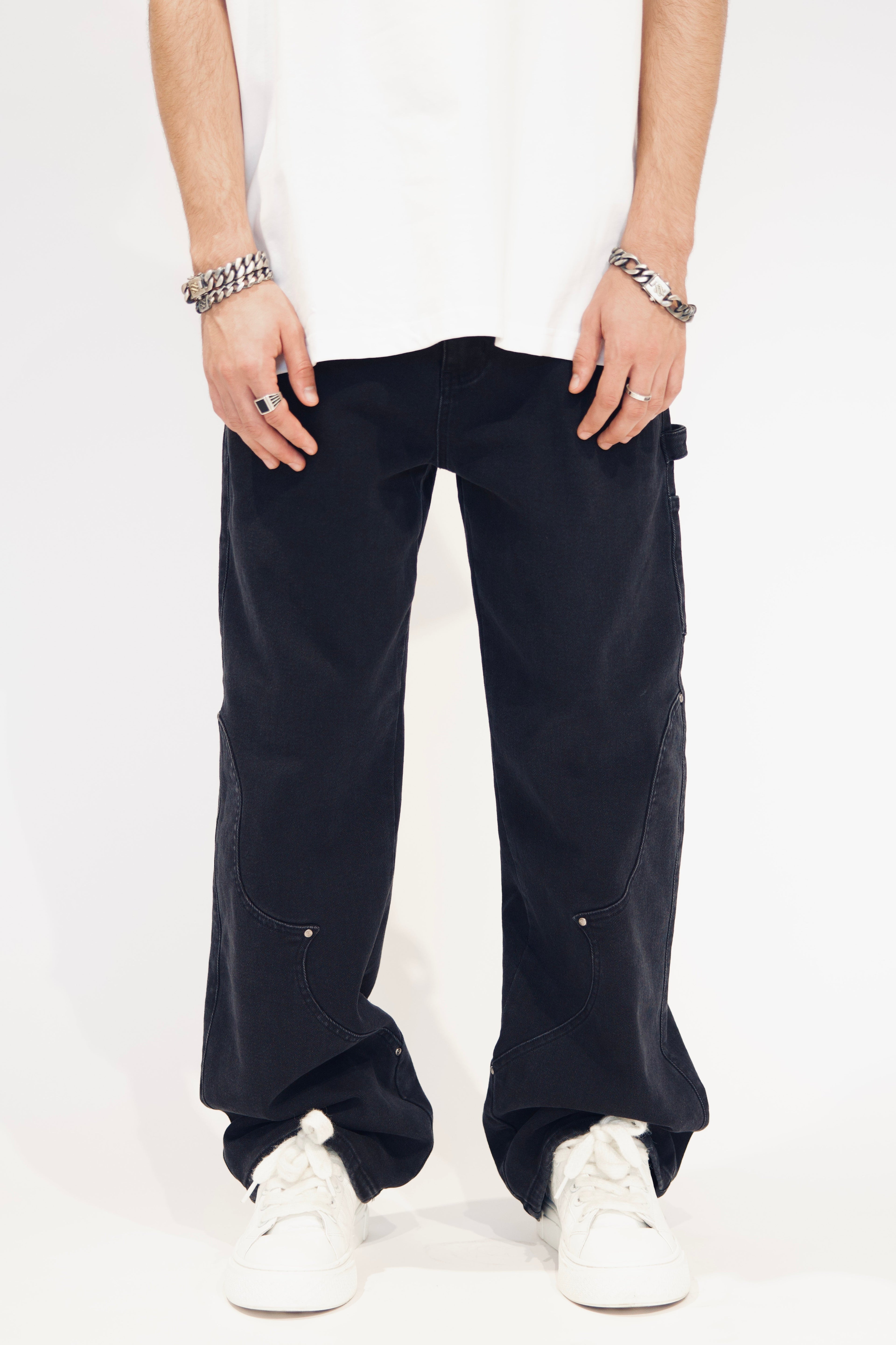 CUT OUT WASHED BLACK DENIM IDOL STUDIOS