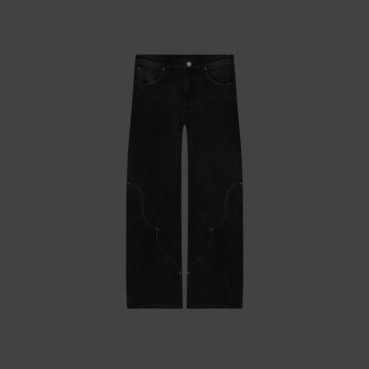 CUT OUT WASHED BLACK DENIM